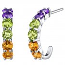 Sterling Silver Multi Gemstone J-Hoop Earrings