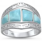 Sterling Silver Natural Larimar Greek Key Inspired Ring