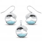 Sterling Silver Natural Larimar & CZ Ocean Wave Earring/Pendant Set