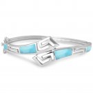 Sterling Silver Natural Larimar Greek Key Design Bangle Bracelet