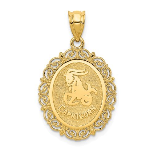 14K Yellow Gold Capricorn Zodiac Oval Pendant