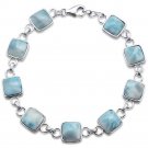 Sterling Silver Cushion Cut Natural Larimar Bracelet