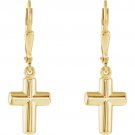 14K Yellow Gold Cross Leverback Earrings