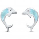 Sterling Silver Natural Larimar Dolphin Earrings