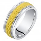 Men's 8mm Sterling Silver Two Tone Rope Design Wedding Band