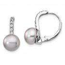 Sterling Silver Freshwater Cultured Grey Pearl & CZ Earrings