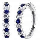 Sterling Silver Created Blue Sapphire Hoop Earrings