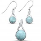 Sterling Silver Round Cut Natural Larimar & CZ Pendant & Earring Set