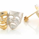 10K Two Tone Gold Drama Face Theater Actor Mask Stud Earrings