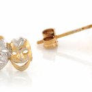 14K Two Tone Gold Drama Face Theater Mask Stud Earrings