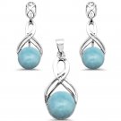 Sterling Silver Round Cut Natural Larimar Infinity Drop Earring & Pendant Set