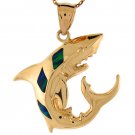 10K Yellow Gold & Simulated Opal Shark Pendant