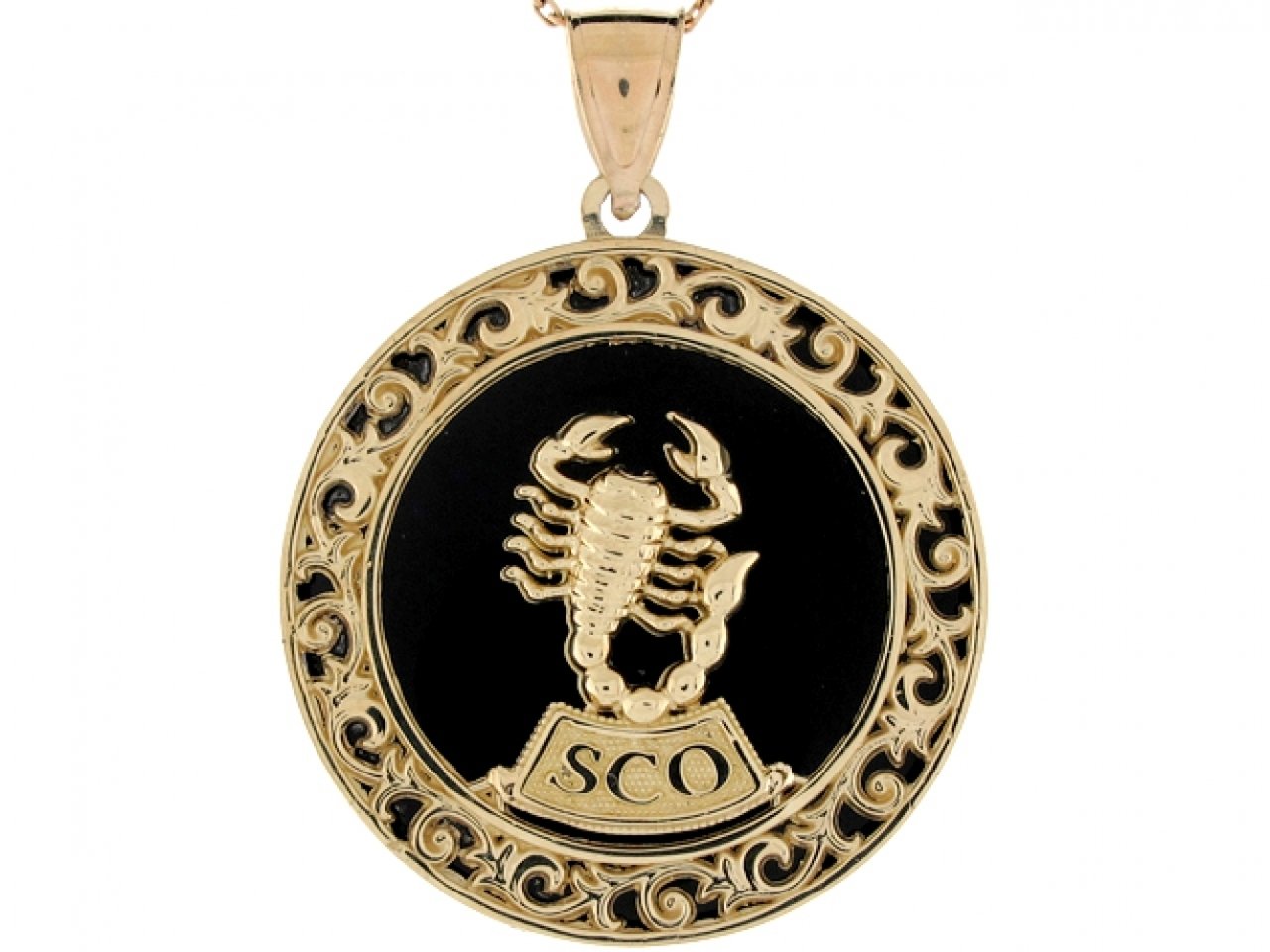 14K Yellow Gold & Onyx Scorpio Zodiac Pendant