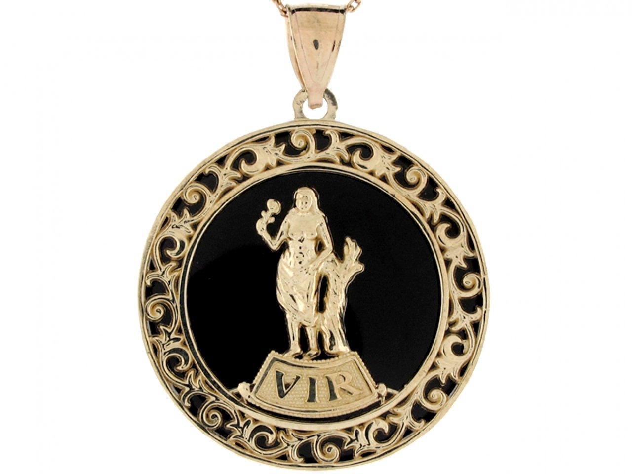 14K Yellow Gold & Onyx Virgo Zodiac Pendant