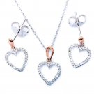 14K White & Rose Gold Diamond Pave Heart Earring/Necklace Set