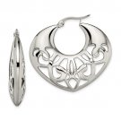 Stainless Steel Fancy Cutout Hoop Earrings