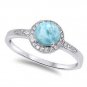 Sterling Silver Natural Round Larimar & CZ Halo Style Ring