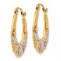 14K Tri Color Gold Flower Hoop Earrings