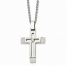 Stainless Steel Brushed & Polished CZ Cross Necklace