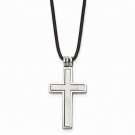 Stainless Steel Brushed & Polished Cross Cord Necklace