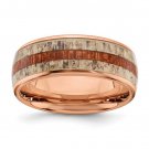 Men's 8mm Stainless Steel Rose Tone Wood & Antler Inlay Band
