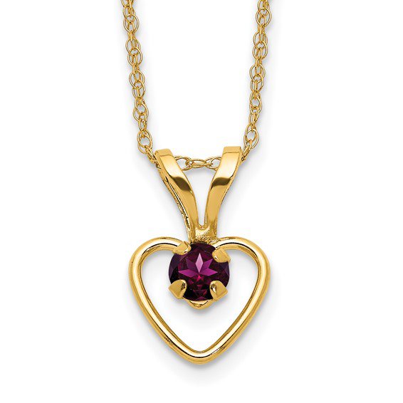 Children's June Rhodolite Garnet Birthstone Heart Necklace