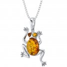 Sterling Silver Baltic Amber Frog Pendant Necklace