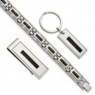 Stainless Steel Black Enamel Bracelet, Money Clip & Key Ring Set by Chisel