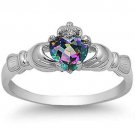 Sterling Silver Simulated Mystic Topaz Claddagh Ring