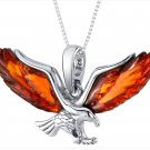 Sterling Silver Baltic Amber Flying Eagle Pendant Necklace