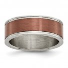 Men's Titanium 8mm Brown Grooved Edge Band