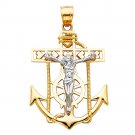 14K Two Tone Gold Jesus Crucifix Anchor Pendant