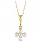 14K Yellow Gold Youth Pearl Cross Necklace