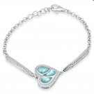 Sterling Silver Natural Larimar and CZ Heart Bracelet