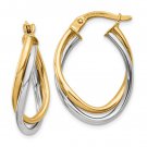 14K Two Tone Gold Oval Tube Hoop Earrings