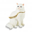 Bejeweled Gold-Tone White Missy Cat Trinket Box