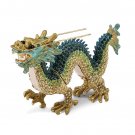 Bejeweled Gold Toned Enameled Chinese Dragon Trinket Box