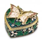 Bejeweled Gold Toned Enameled Pink Butterfly On Heart Trinket Box
