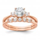 Sterling Silver Rose Gold-Plated Cubic Zirconia Engagement Ring & Band Set