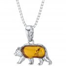 Sterling Silver Baltic Amber Bear Pendant Necklace