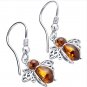 Sterling Silver Baltic Amber Bee Dangle Earrings