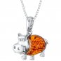 Sterling Silver Baltic Amber Hippo Animal Pendant Necklace
