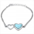 Sterling Silver Natural Larimar Double Heart Bracelet