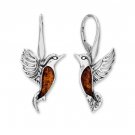 Sterling Silver Baltic Amber Hummingbird Earrings
