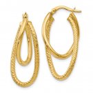 14K Yellow Gold Polished & Textured Hinged Hoop Earrings