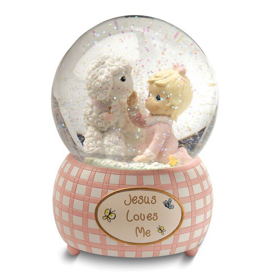 Precious Moments Pink or Blue "Jesus Loves Me" Musical Snow Globe - Girl or Boy