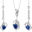 Sterling Silver Blue Sapphire Trillion Cut Pendant/Earring Set