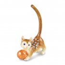 Bejeweled Crystals & Enameled Cat with Ball of Yarn Ring Holder