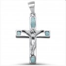 Sterling Silver Natural Larimar Crucifix Pendant