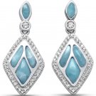 Sterling Silver Natural Larimar & CZ Earrings